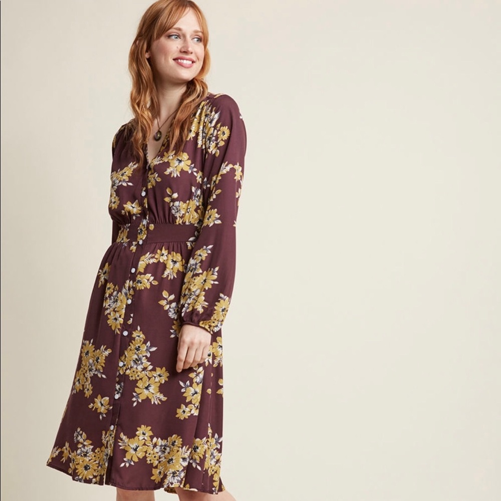 Modcloth Floral Button Up Shirt Dress
